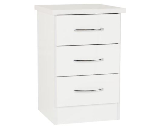 Nevada 3 Drawer Bedside - White Gloss