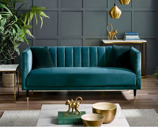 SALMA SCALLOPED BACK 3 SEATER - TEAL