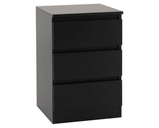 Malvern 3 Drawer Bedside - Black