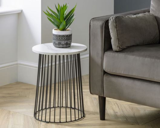 BROADWAY ROUND LAMP TABLE - WHITE MARBLE