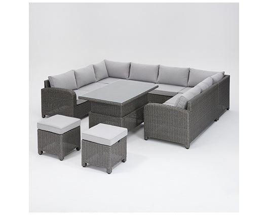 Hadley D.GreyRattan U-shape 8Seat Rising Table+2Stools+cover