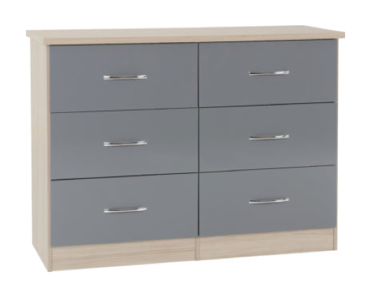 Nevada 6 Drawer Chest - Grey Gloss/Light Oak Effect Veneer