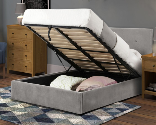 Shoreditch High Headboard Ottoman Double Bed - Grey Slate Velvet