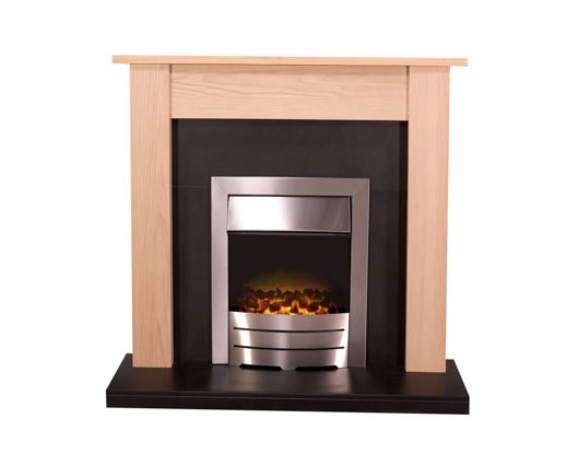 Adam Southwold Fireplace Suite in Oak & Black with Colorado Electric Fire in Brushed Steel, 43 Inch