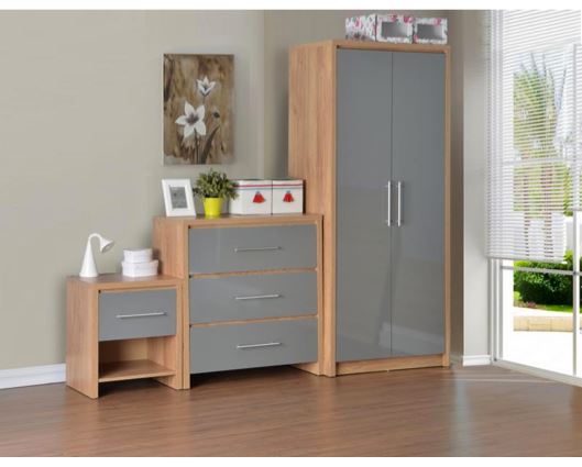 Seville Bedroom Set - Grey High Gloss/Light Oak Effect Veneer
