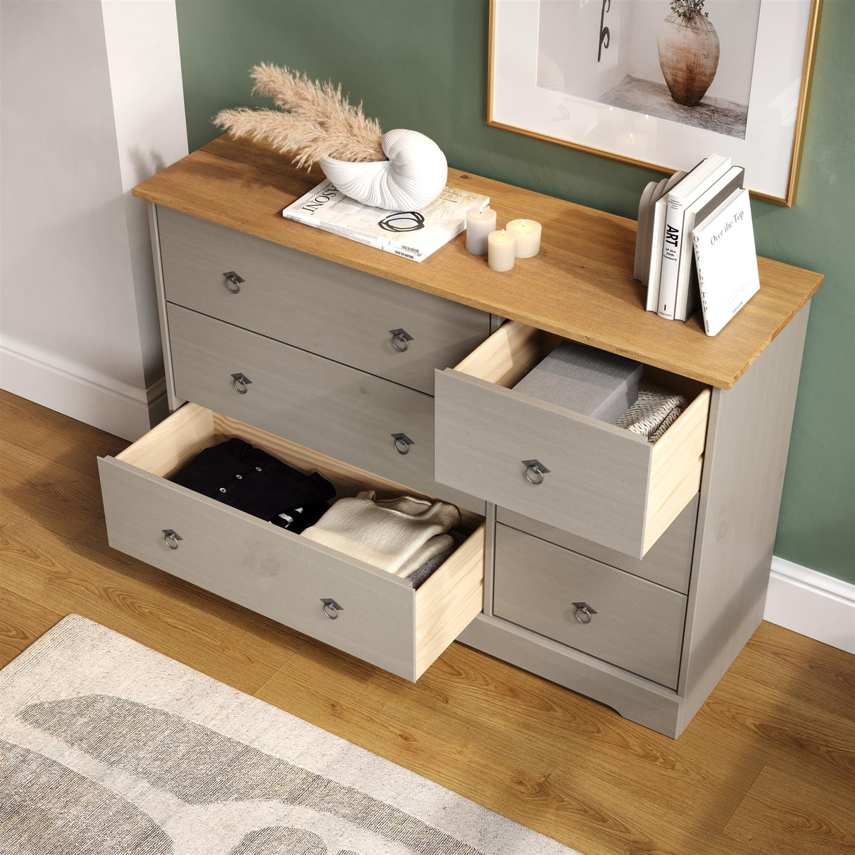 Corona Classic 3+3 drawer wide chest of drawers