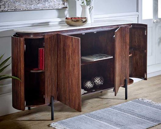 Opal Mango Wood Sideboard With Marble Top & Metal Legs
