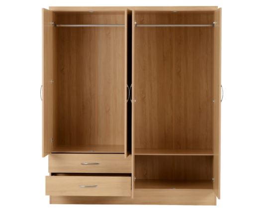 Nevada 4 Door 2 Drawer Mirrored Wardrobe - Sonoma Oak Effect