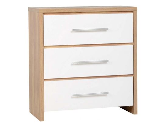 Seville 3 Drawer Chest - White High Gloss/Light Oak Effect Veneer