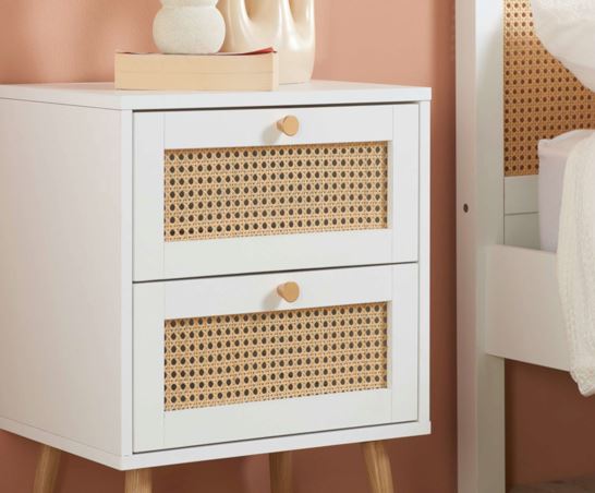 Croxley 2 Drawer Rattan Bedside White
