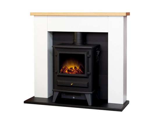 Adam Chester Fireplace in Pure White with Hudson Electric Stove in Black, 39 Inch