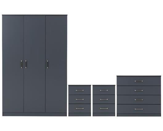 DAKOTA 3 DOOR WARDROBE BEDROOM SET - DARK GREY