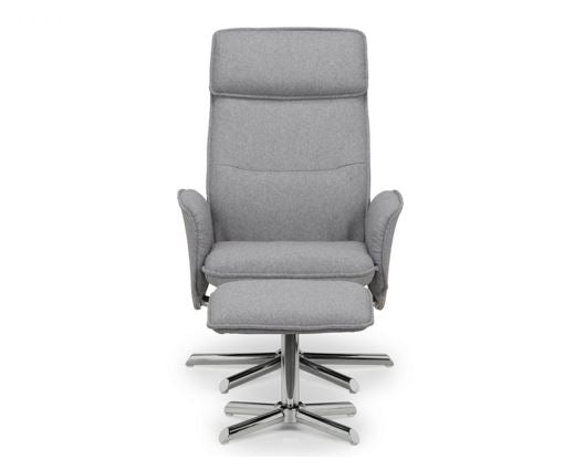 ARIA RECLINER & STOOL WITH CHROME BASE - GREY LINEN