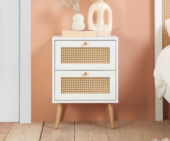 Croxley 2 Drawer Rattan Bedside White