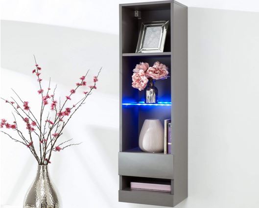 Galicia tall shelf unit with led grey