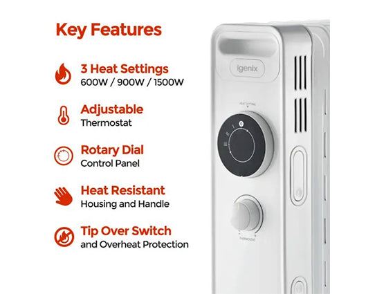 Igenix IG2615 1500W Oil Filled Radiator