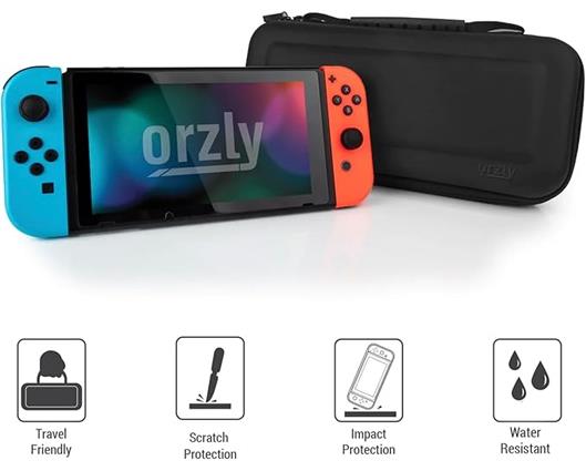 Nintendo Switch OLED Neon Console with Orzly Protective Carry Case