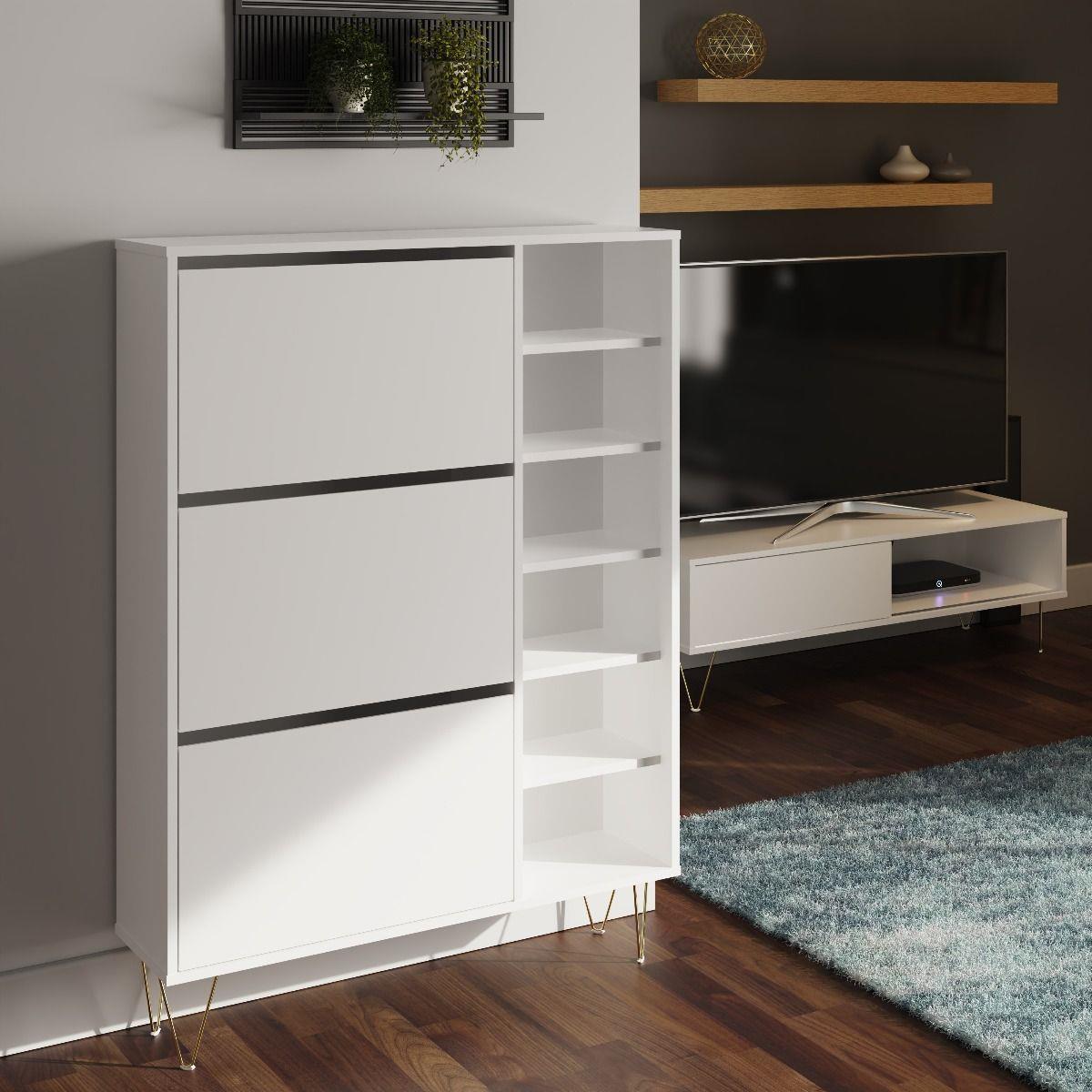 Monaco 3 Drawer Shoe Cabinet in White