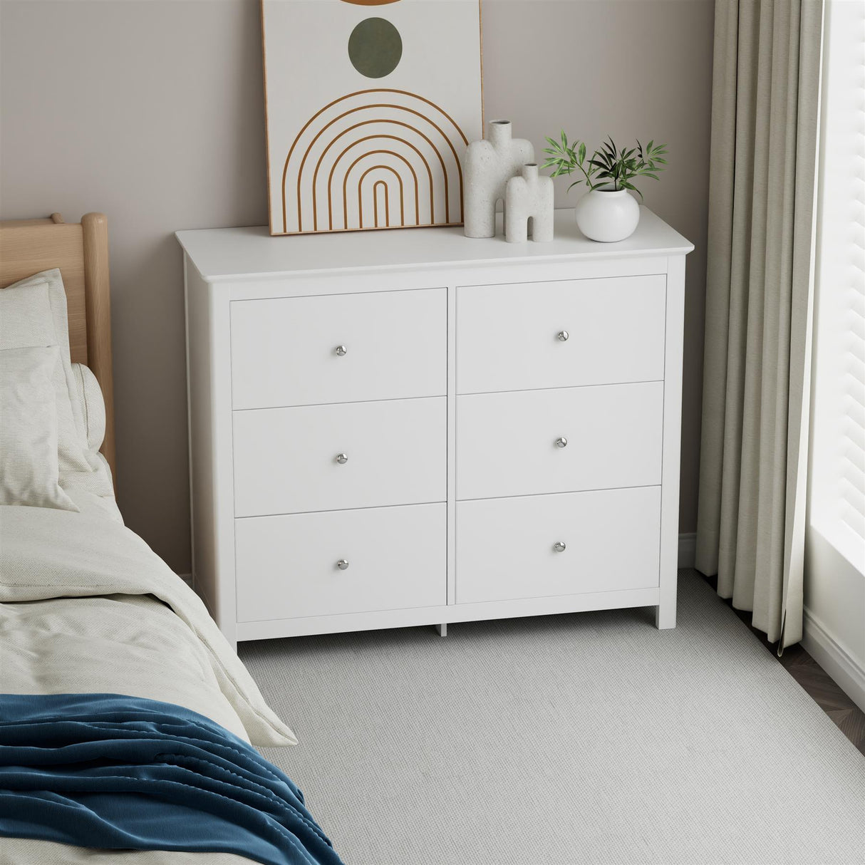 Nairn White 3+3 drawer wide chest of drawers