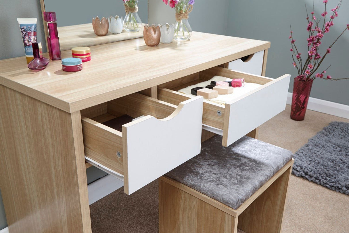 Elizabeth dressing table set oak + white