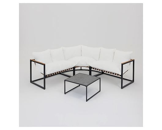 Marbella Black Corner Set,Polywood Table,Ivory Cushion+Cover