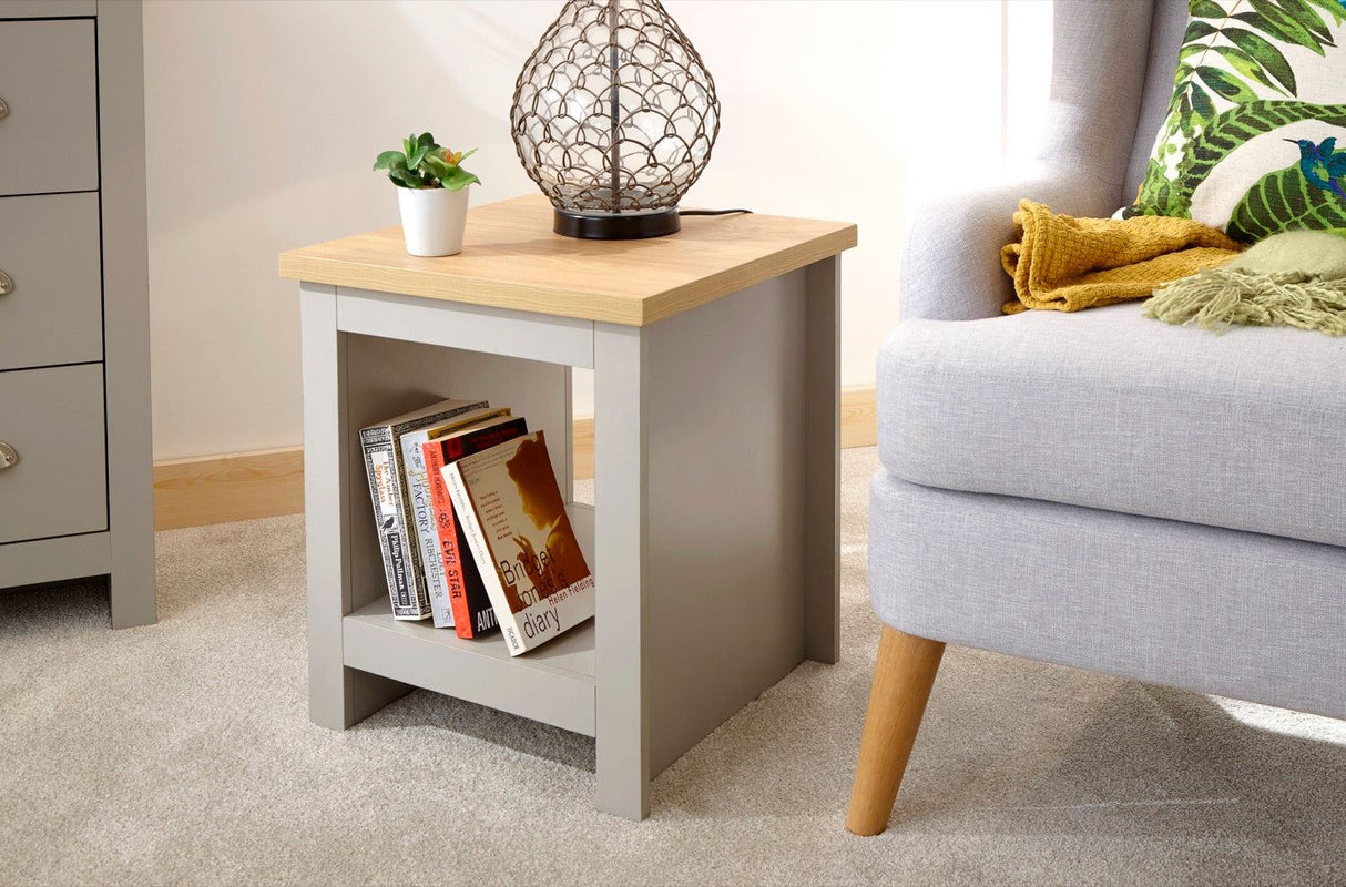 Lancaster side table with shelf grey
