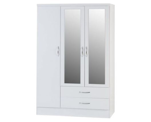 Nevada 3 Door 2 Drawer Mirrored Wardrobe - White Gloss