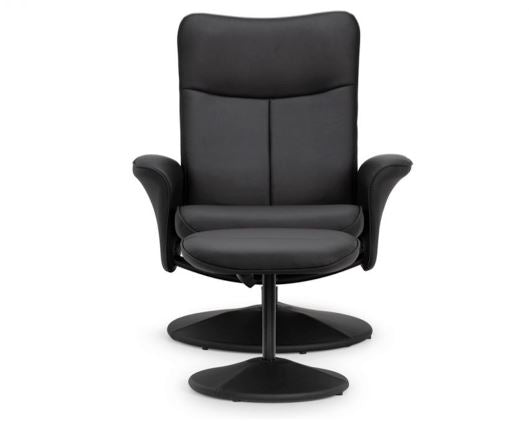 LUGANO RECLINER & STOOL WITH COVERED BASE - BLACK