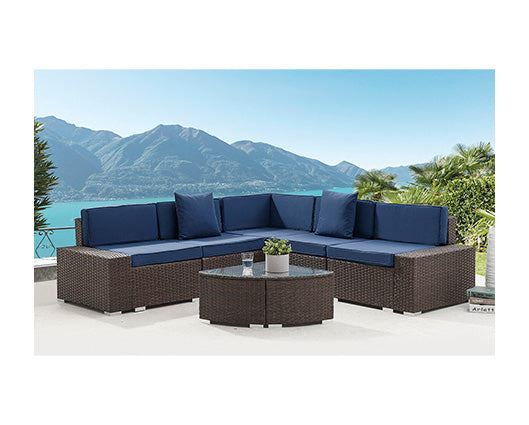 Mijas Brown Two Tone Corner Set w/ Blue Cushions