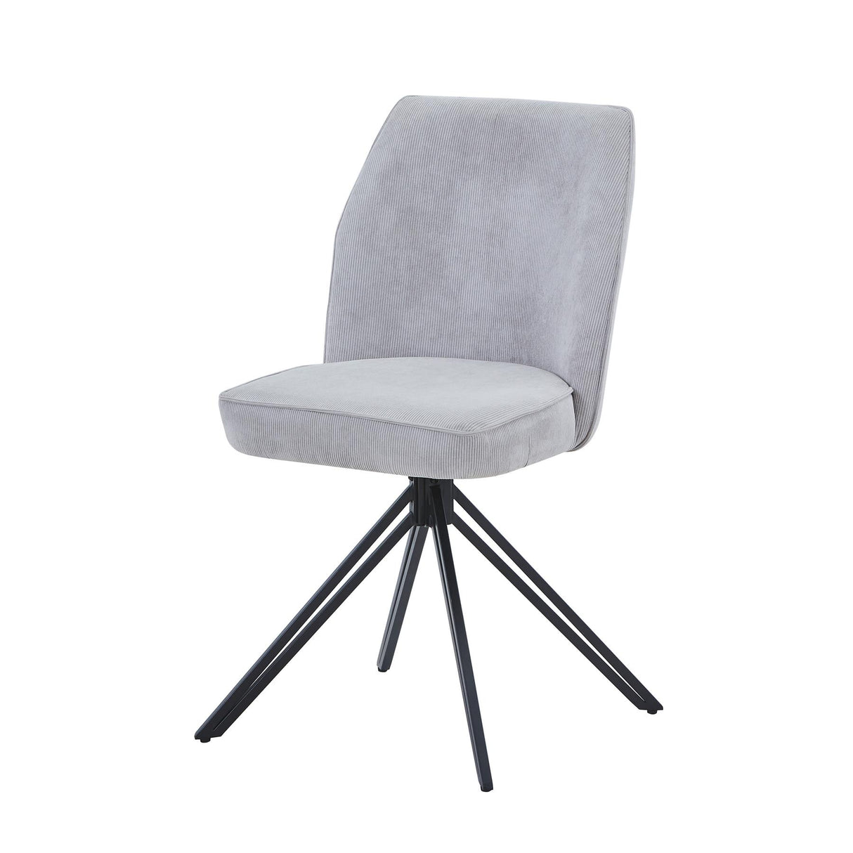 Aspen swivel dining chairs, light grey cord fabric with black metal legs (pair)