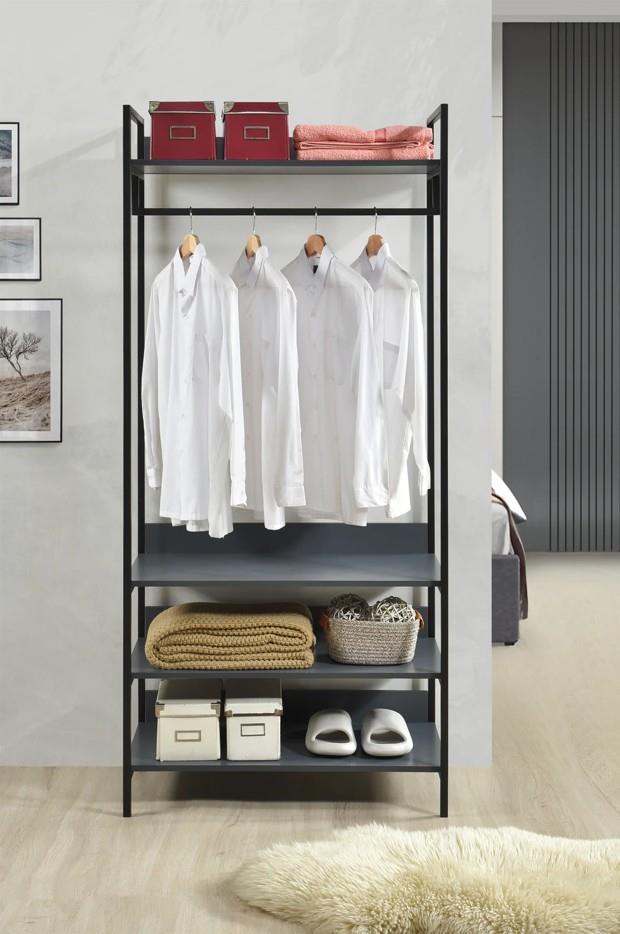 Alva Open Wardrobe 4 Shelves - Dark Grey
