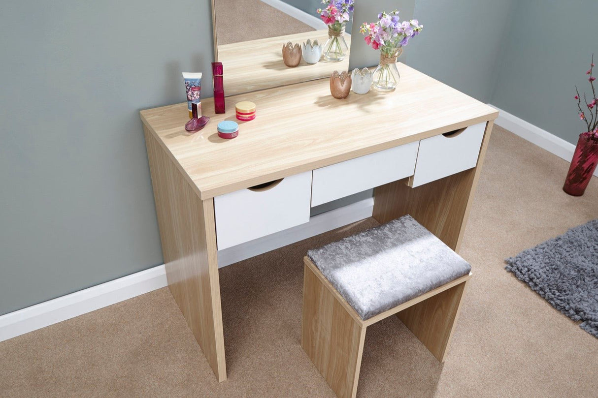 Elizabeth dressing table set oak + white