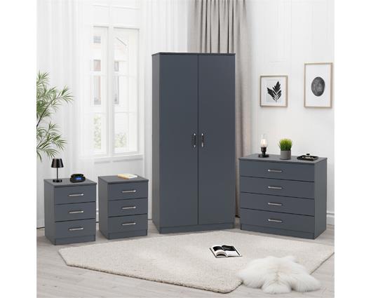 DAKOTA 2 DOOR WARDROBE BEDROOM SET - DARK GREY