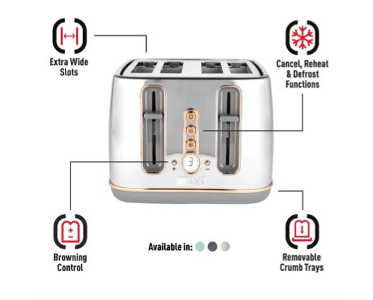Haden Dorchester Chrome & Rose Gold 4 Slice Toaster