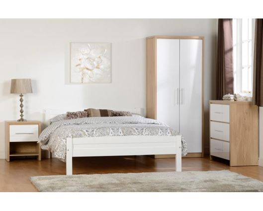 Seville 2 Door Wardrobe - White High Gloss/Light Oak Effect Veneer