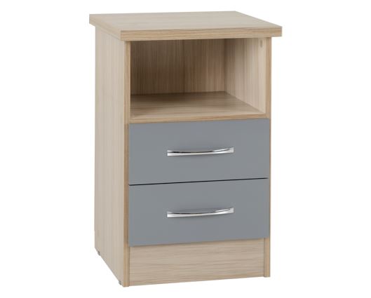 Nevada 2 Drawer Bedside - Grey Gloss/Light Oak Effect Veneer