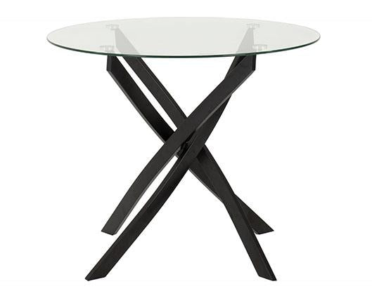 SHELDON ROUND GLASS TOP DINING SET (X4 CHAIRS) - CLEAR GLASS/IVORY BOUCLE FABRIC