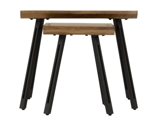 Quebec Wave Edge Nest of Tables - Medium Oak Effect/Black