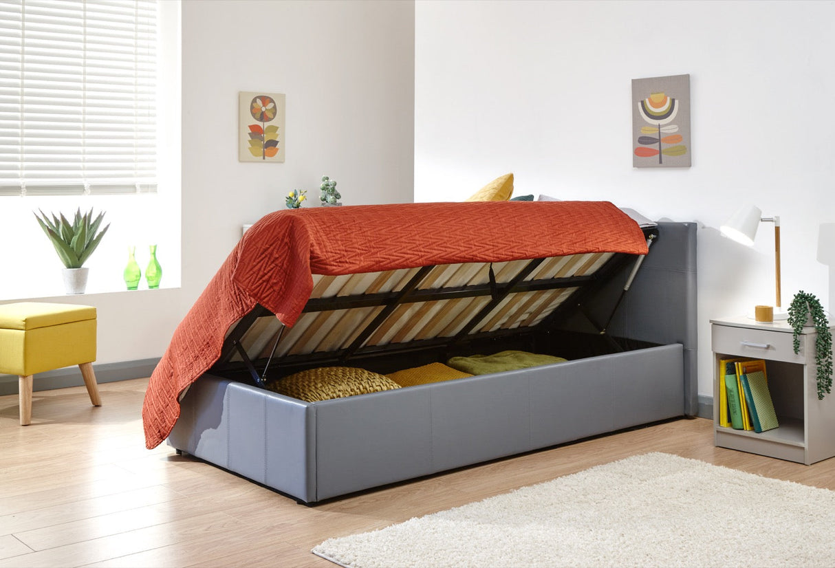 Serena Single Side Lift Ottoman Bed - Grey PU