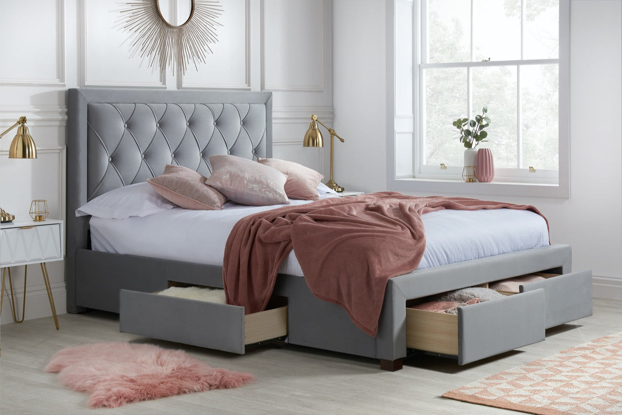 Woodbury King Bed with Drawers - Grey
