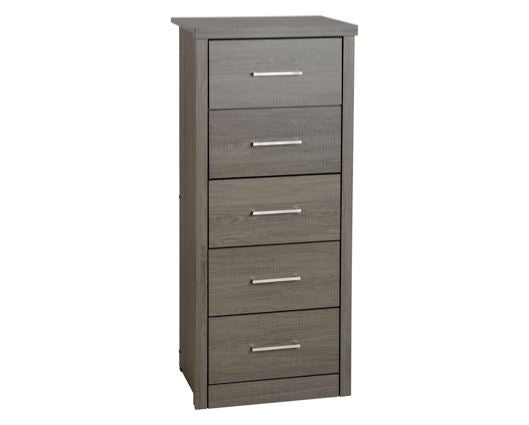 Lisbon 5 Drawer Narrow Chest - Black Wood Grain