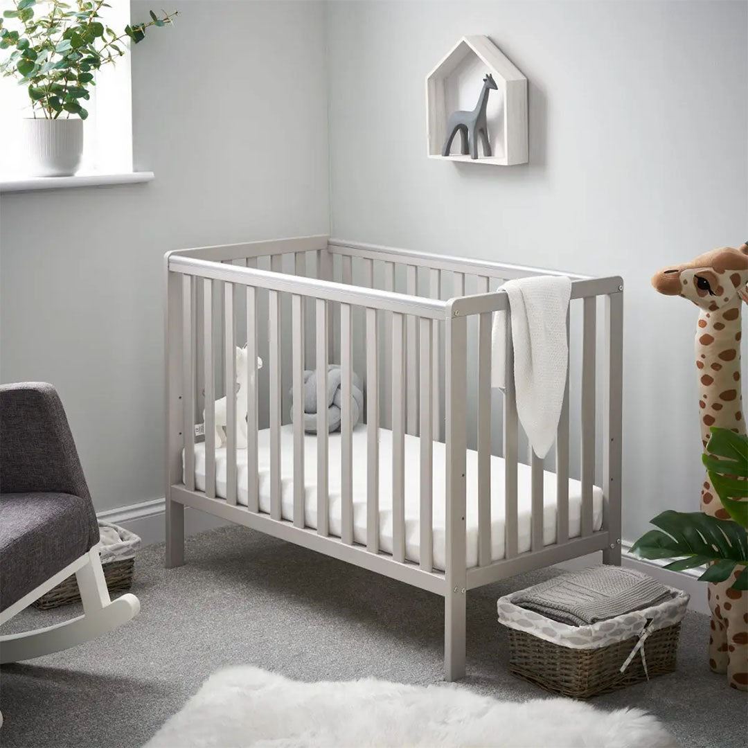 Bantam Space Saver Cot & Fibre Mattress-Warm Grey