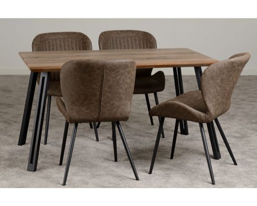 Quebec Straight Edge Dining Set - Medium Oak Effect/Black/Brown Faux Leather