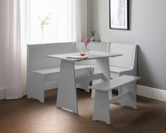 NEWPORT CORNER DINING SET WITH STORAGE BENCH - DOVE GREY