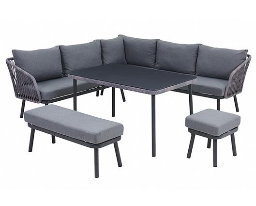 Grey Rattan 5PC Sofa Bench