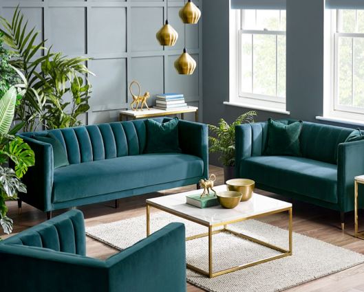 SALMA SCALLOPED BACK 3 SEATER - TEAL