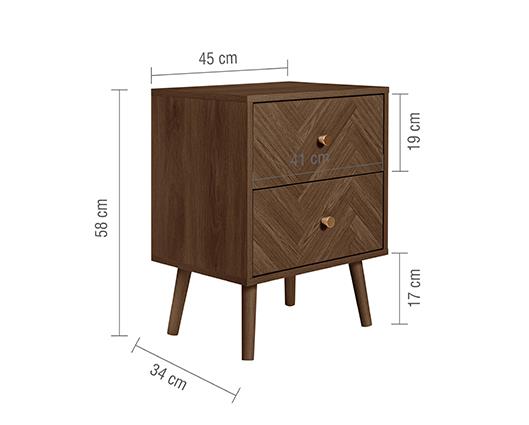Herringford 2 Drawer Bedside - Walnut