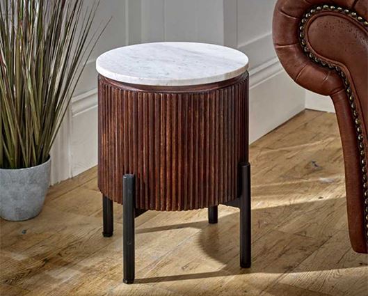 Opal Mango Wood Side Table With Marble Top & Metal Legs