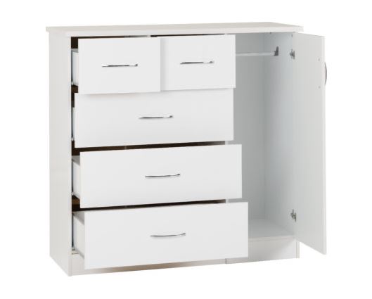 Nevada 5 Drawer Low Wardrobe - White Gloss