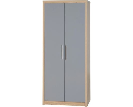 Seville 2 Door Wardrobe - Grey High Gloss/Light Oak Effect Veneer